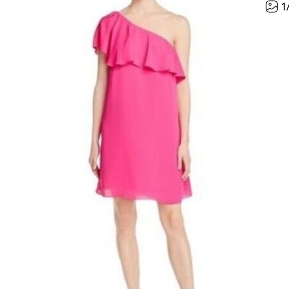 Amanda Uprichard pink Fuchsia One-Shoulde ruffle mini Dress